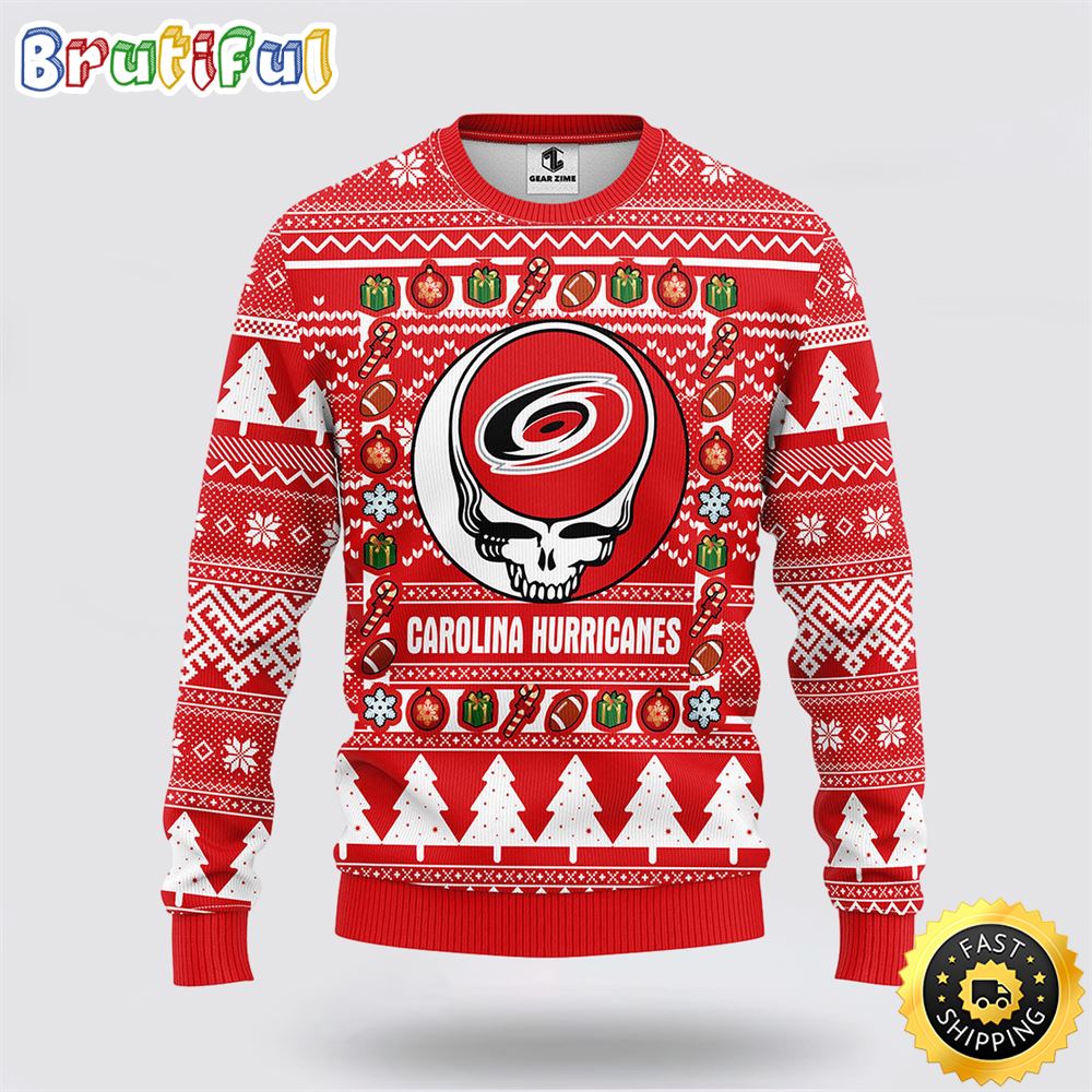 NHL Carolina Hurricanes Ugly Sweater Grateful Dead Ugly Christmas Fleece Sweater