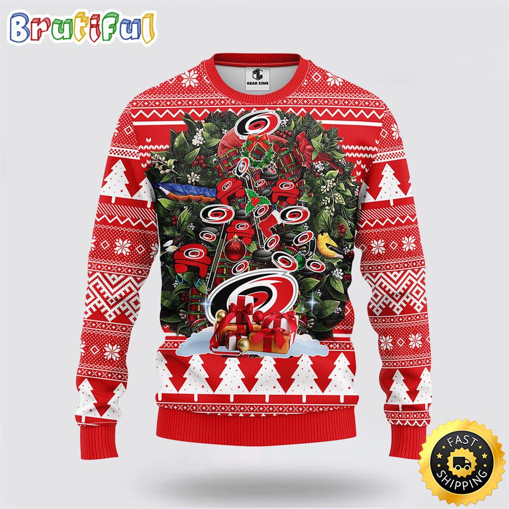 NHL Carolina Hurricanes Ugly Sweater Tree Ugly Christmas Fleece Sweater