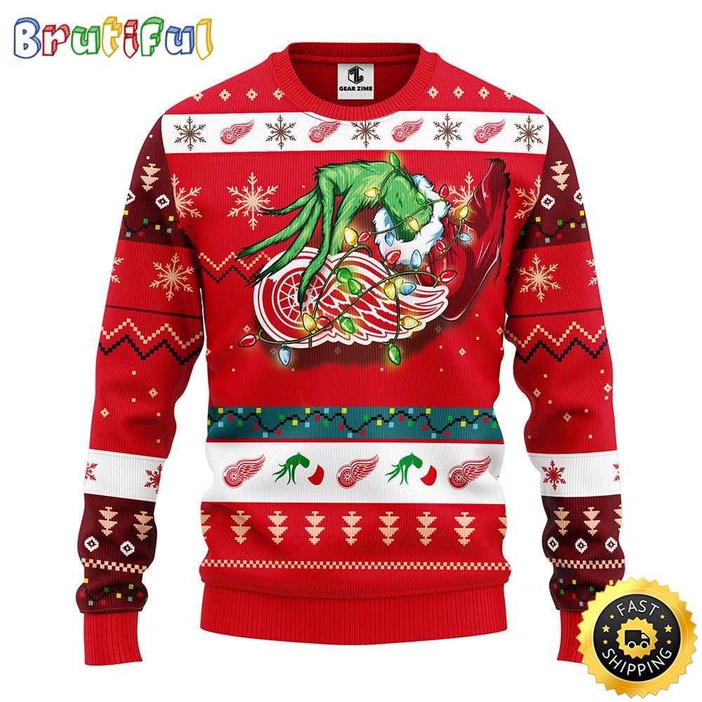 NHL Detroit Red Wings Christmas Ugly Sweater Grinch Gift For Hockey Fans