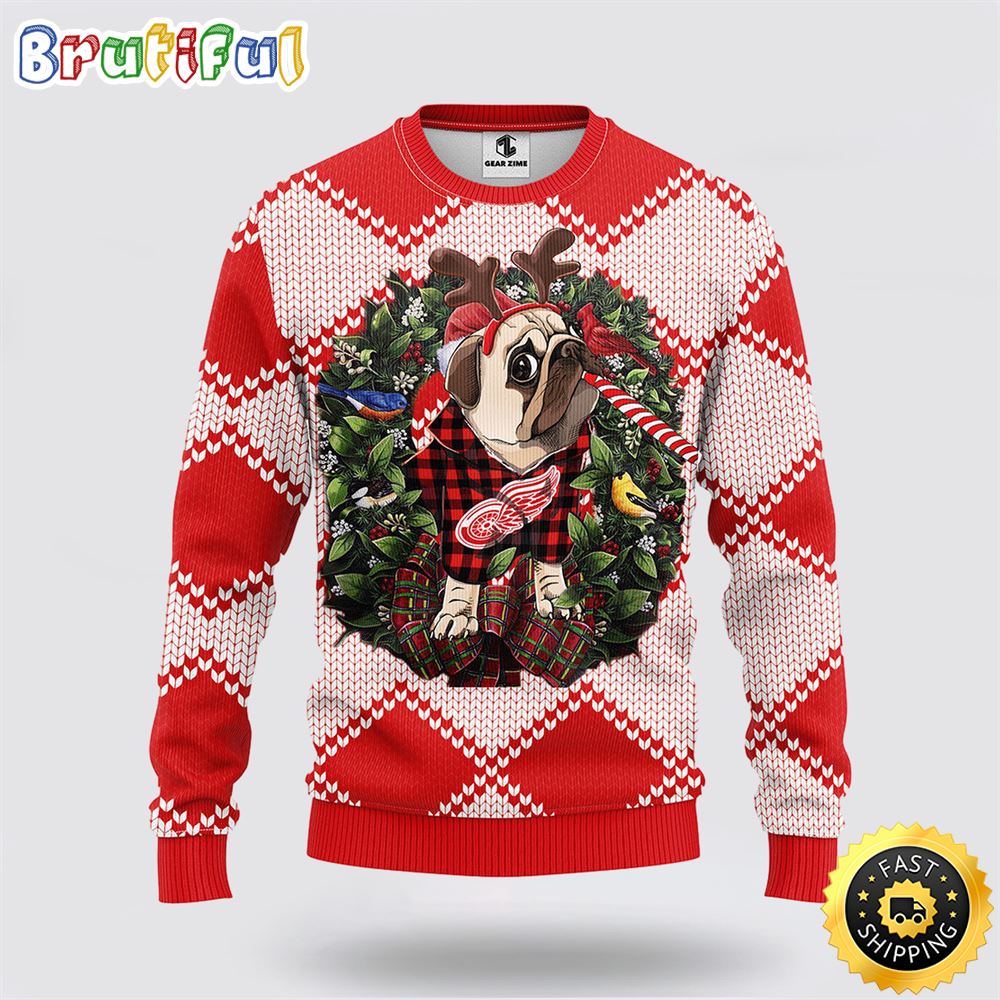 NHL Detroit Red Wings Ugly Sweater Pub Dog Ugly Christmas Sweater