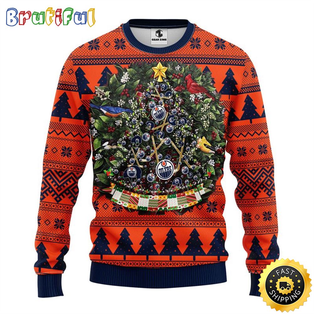 NHL Edmonton Oilers Ugly Christmas Sweater Ball Pine Tree Christmas Unisex Sweater