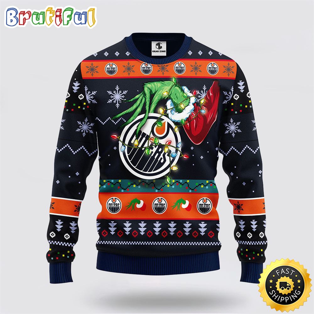 NHL Edmonton Oilers Ugly Sweater The Hand Of Grinch Ugly Christmas Sweater