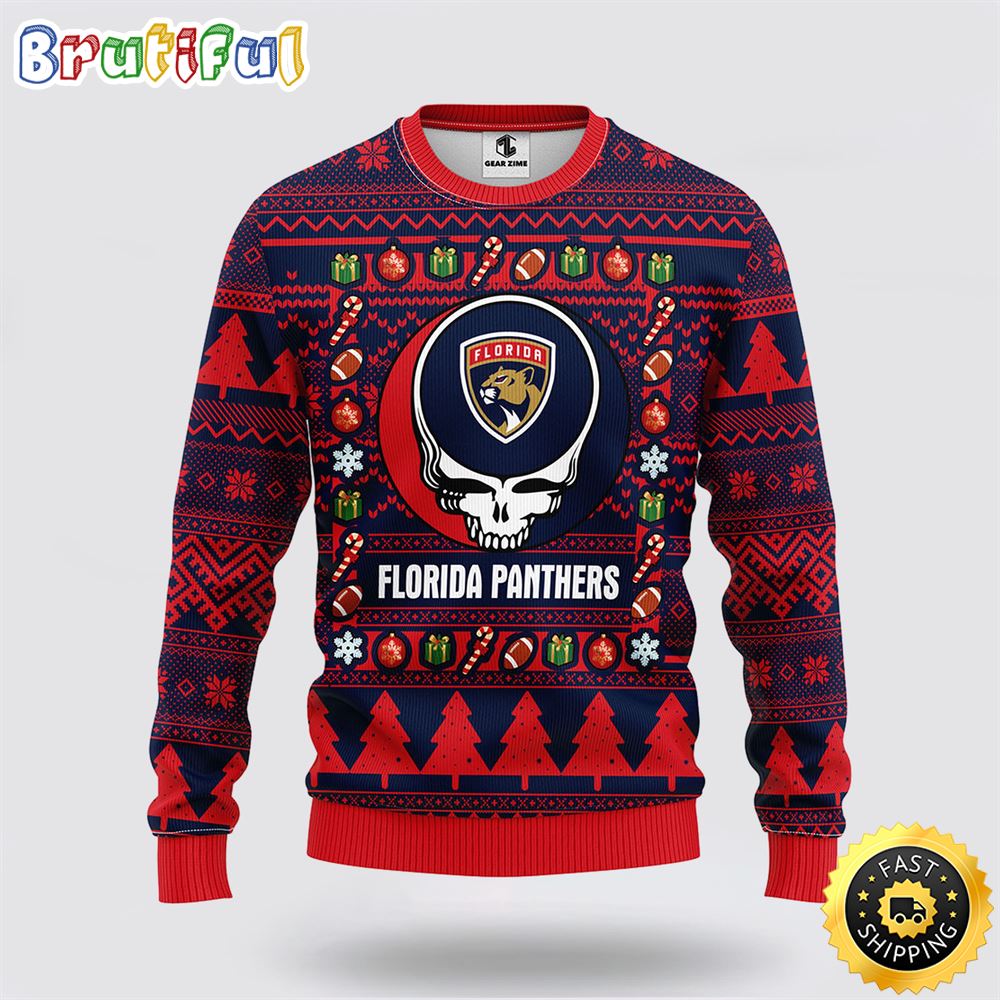 NHL Florida Panthers Ugly Sweater Grateful Dead Ugly Christmas Fleece Sweater