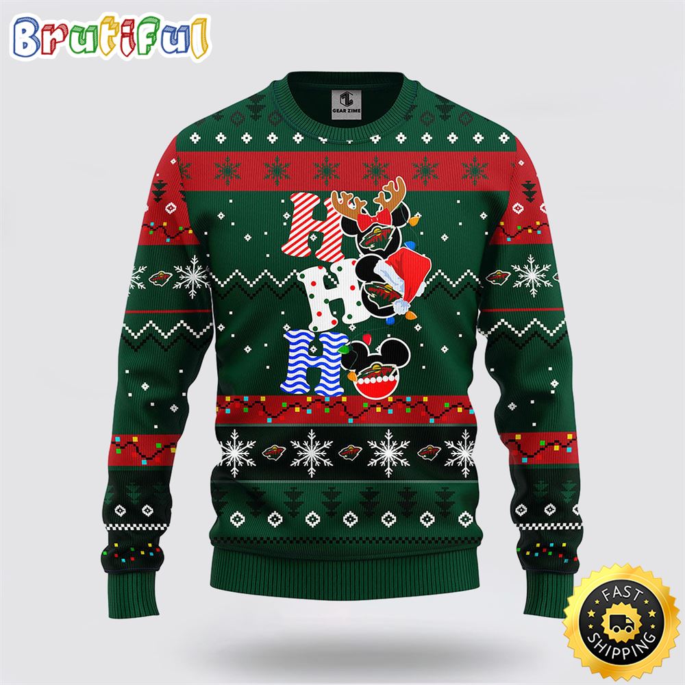 NHL Minnesota Wild Ugly Sweater Hohoho Mickey Ugly Christmas Sweater