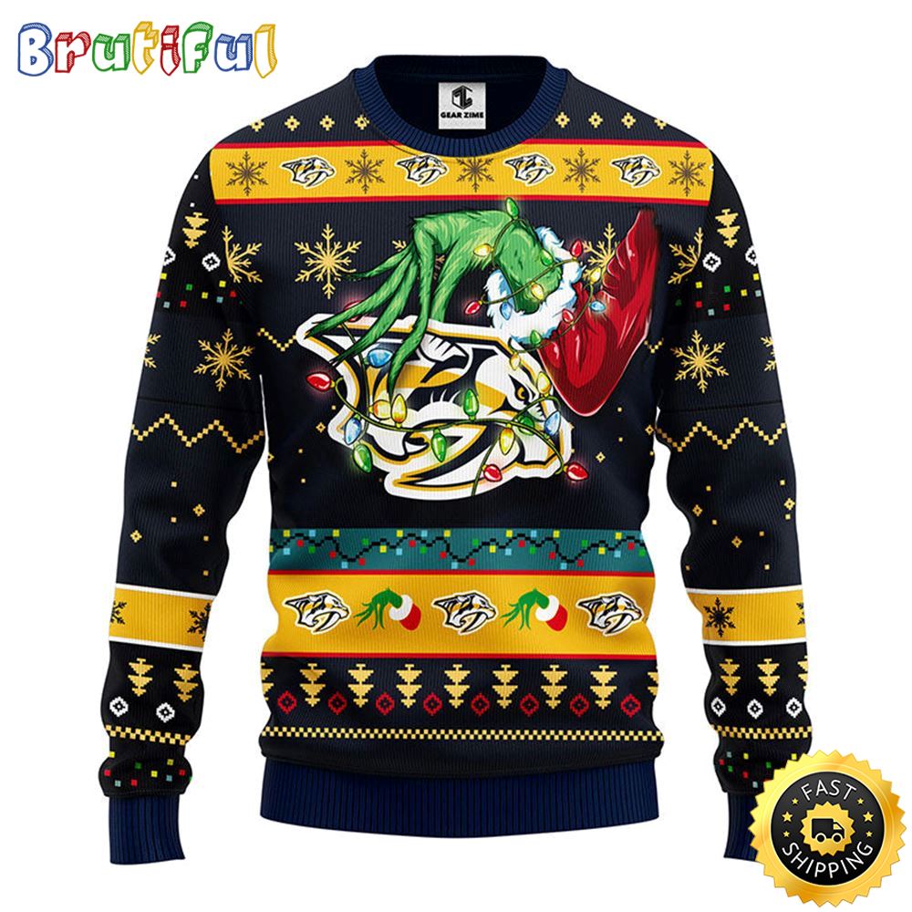 NHL Nashville Predators Christmas Ugly Sweater Grinch Gift For Hockey Fans