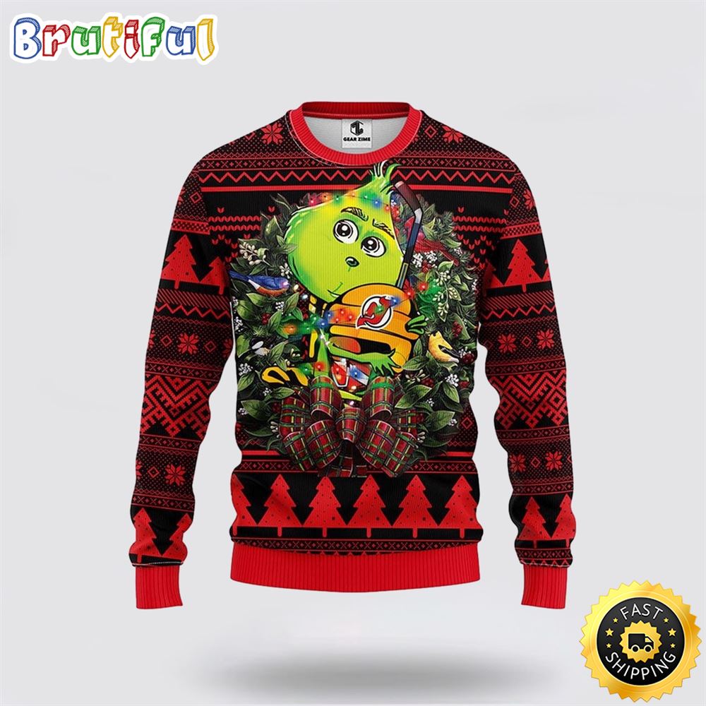 NHL New Jersey Devils Christmas Ugly Sweater Grinch Hug Xmas Gift For Hockey Fans