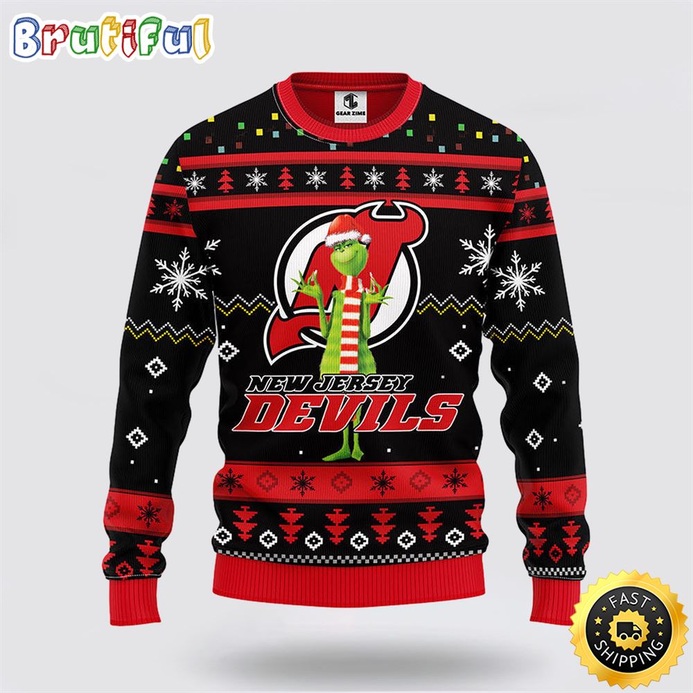 NHL New Jersey Devils Ugly Sweater Funny Grinch Ugly Christmas Sweater