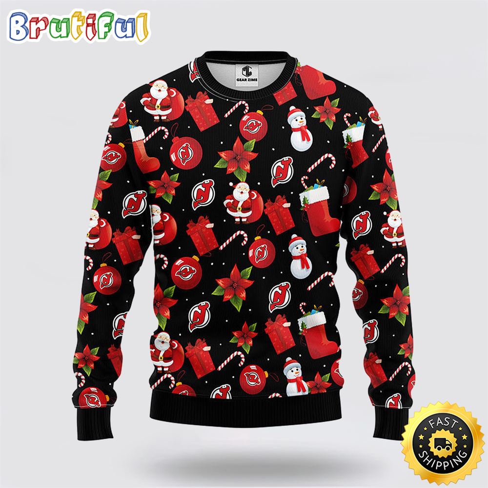 NHL New Jersey Devils Ugly Sweater Santa Claus Snowman Ugly Christmas Sweater