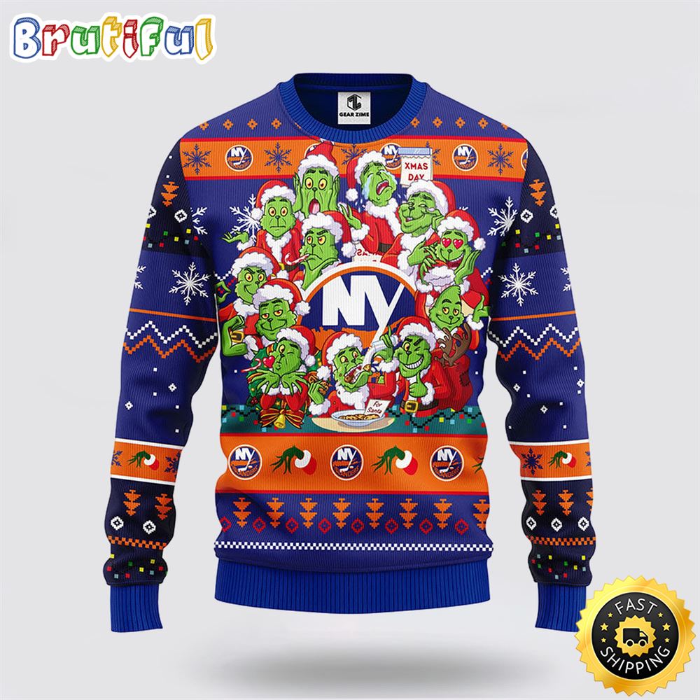 NHL New York Islanders Ugly Sweater 12 Expressions Of Grinch During The Christmas Season Sweater