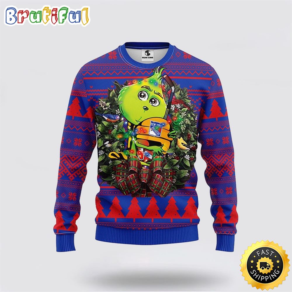 NHL New York Rangers Christmas Ugly Sweater Grinch Hug Xmas Gift For Hockey Fans