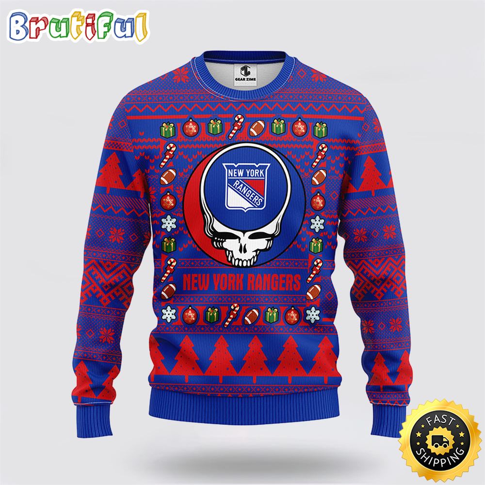 NHL New York Rangers Ugly Sweater Grateful Dead Ugly Christmas Fleece Sweater