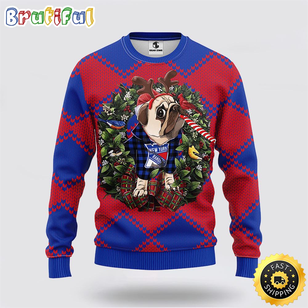NHL New York Rangers Ugly Sweater Pub Dog Ugly Christmas Sweater