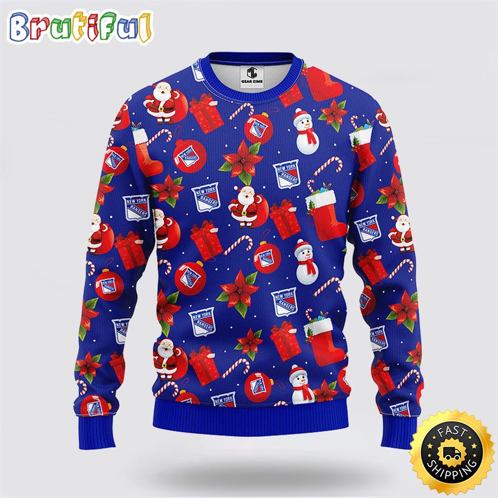 NHL New York Rangers Ugly Sweater Santa Claus Snowman Ugly Christmas Sweater