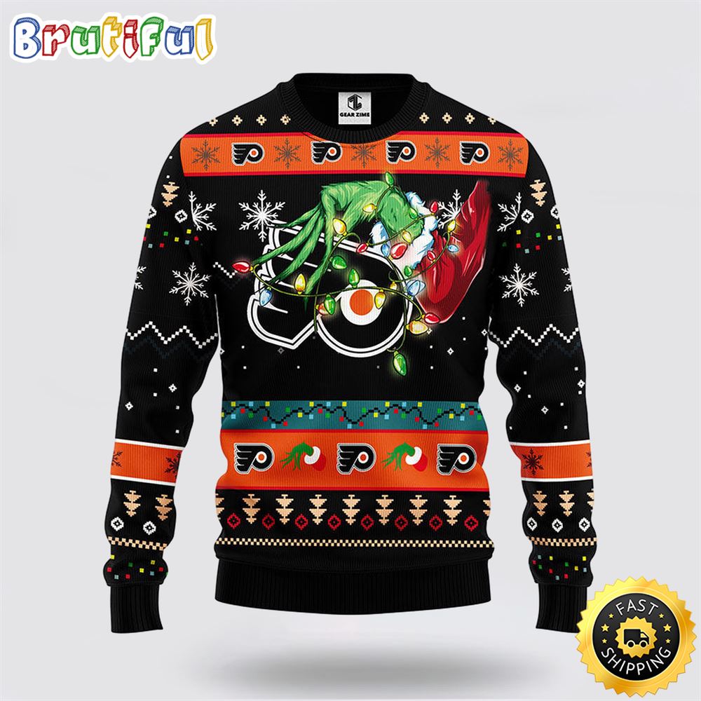 NHL Philadelphia Flyers Ugly Sweater The Hand Of Grinch Ugly Christmas Sweater