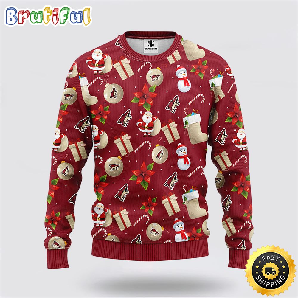 NHL Phoenix Coyotes Ugly Sweater Santa Claus Snowman Ugly Christmas Sweater
