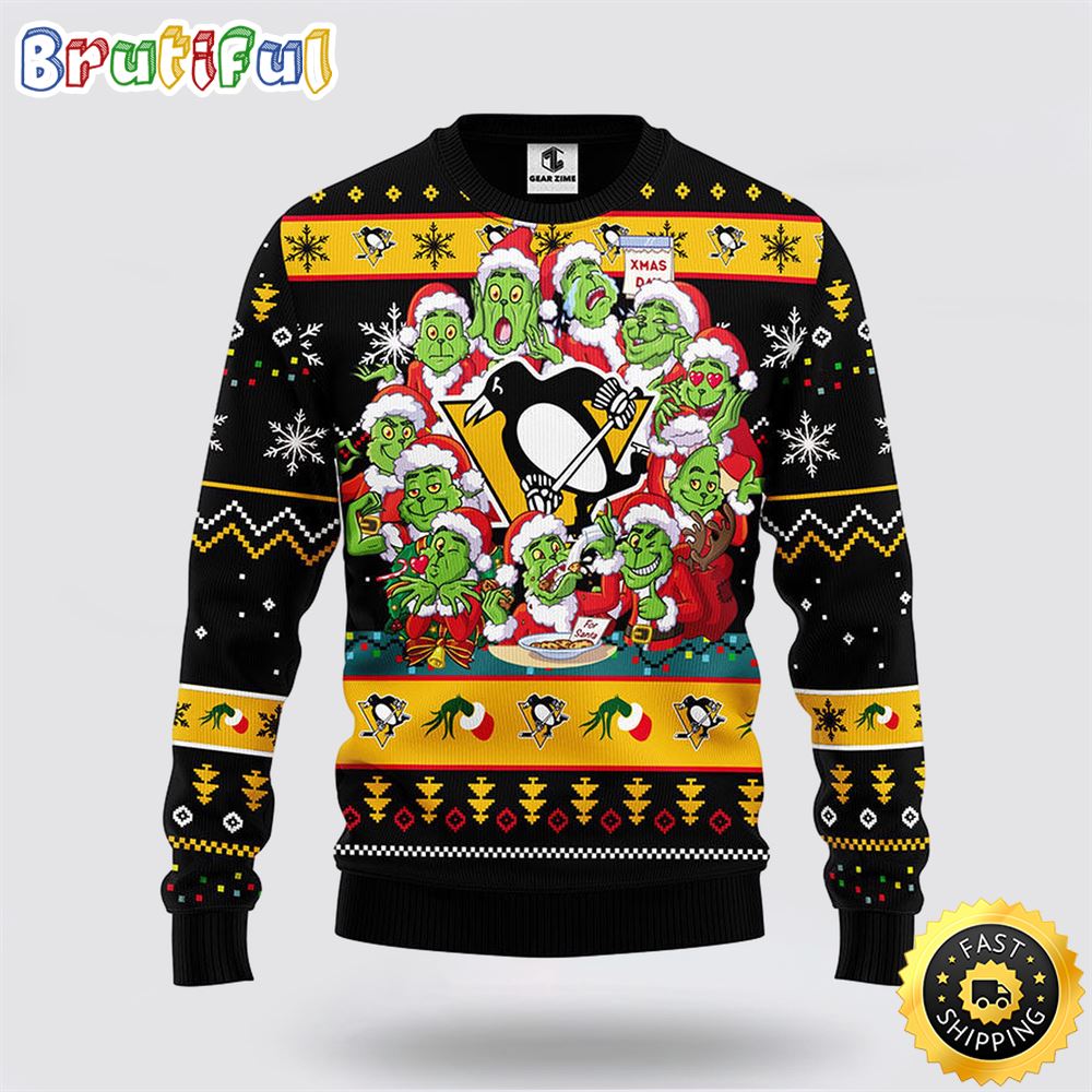 NHL Pittsburgh Penguins Ugly Sweater 12 Expressions Of Grinch During The Christmas Season Sweater