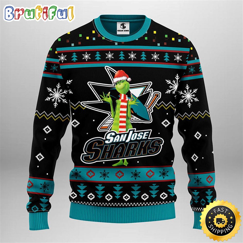NHL San Jose Sharks Christmas Ugly Sweater Print Funny Grinch Gift For Hockey Fans