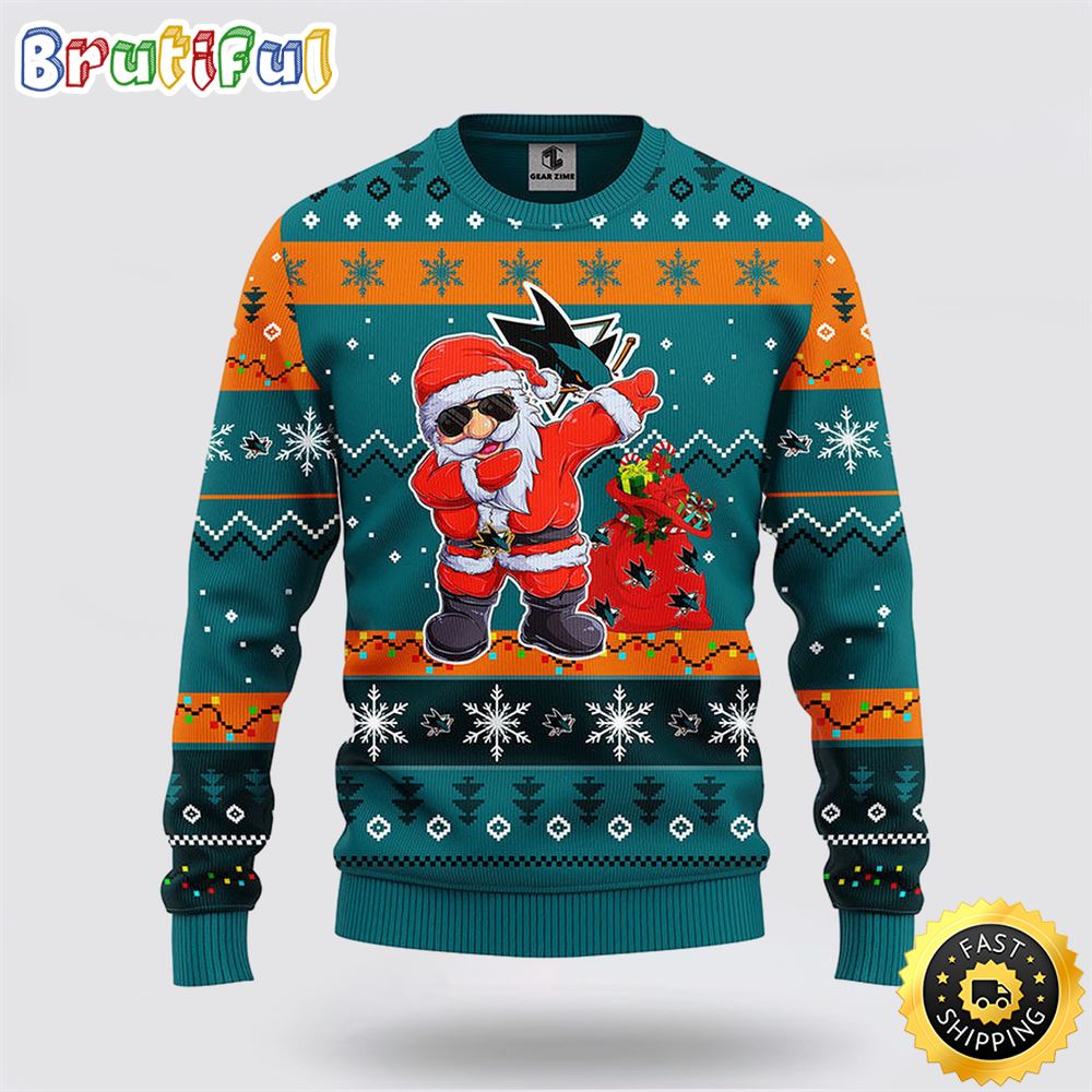 NHL San Jose Sharks Ugly Sweater Santa Claus Ugly Christmas Sweater