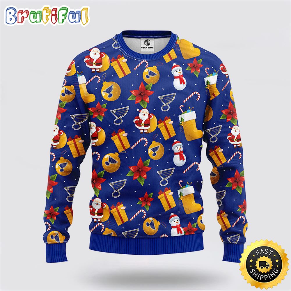 NHL St. Louis Blues Ugly Sweater Santa Claus Snowman Ugly Christmas Sweater