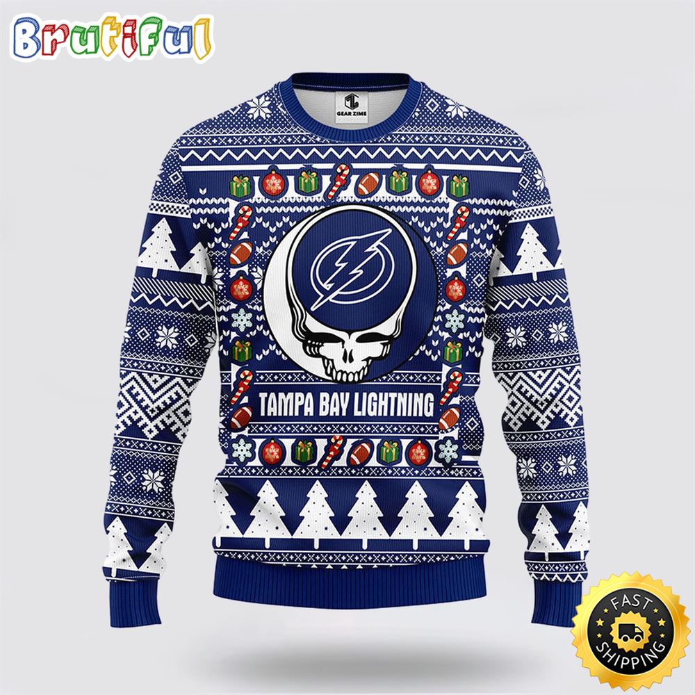 NHL Tampa Bay Lightning Ugly Sweater Grateful Dead Ugly Christmas Fleece Sweater