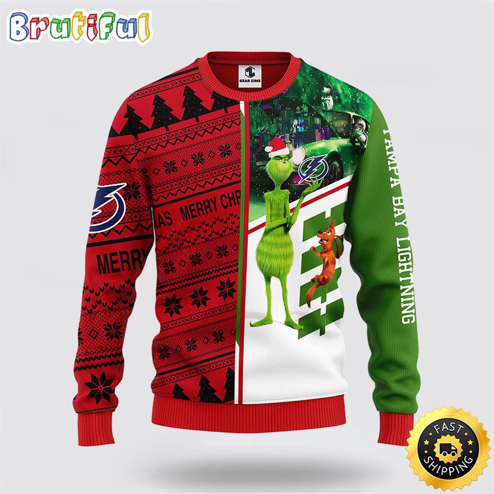 NHL Tampa Bay Lightning Ugly Sweater Grinch And Scooby-doo Ugly Christmas Sweater