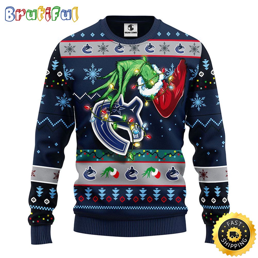 NHL Vancouver Canucks Christmas Ugly Sweater Grinch Gift For Hockey Fans