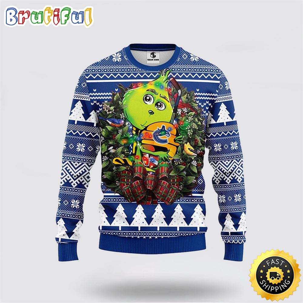 NHL Vancouver Canucks Christmas Ugly Sweater Grinch Hug Xmas Gift For Hockey Fans