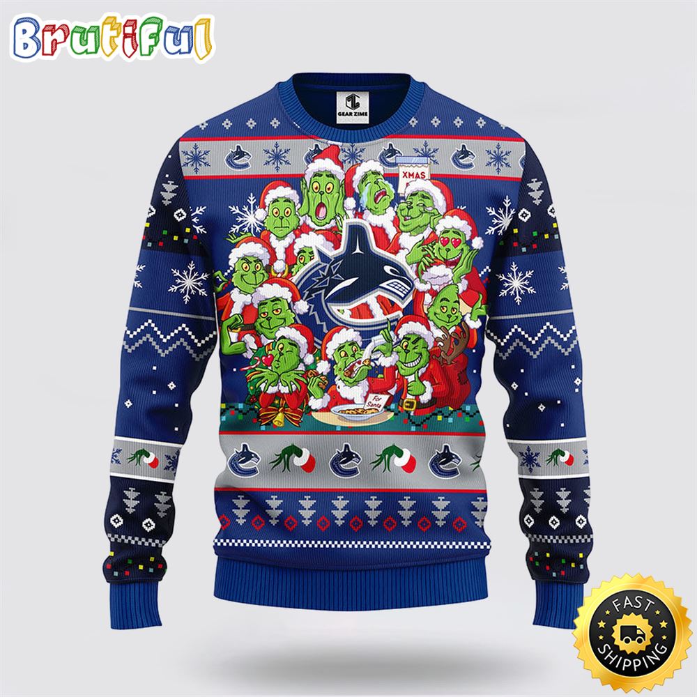 NHL Vancouver Canucks Ugly Sweater 12 Expressions Of Grinch During The Christmas Season Sweater