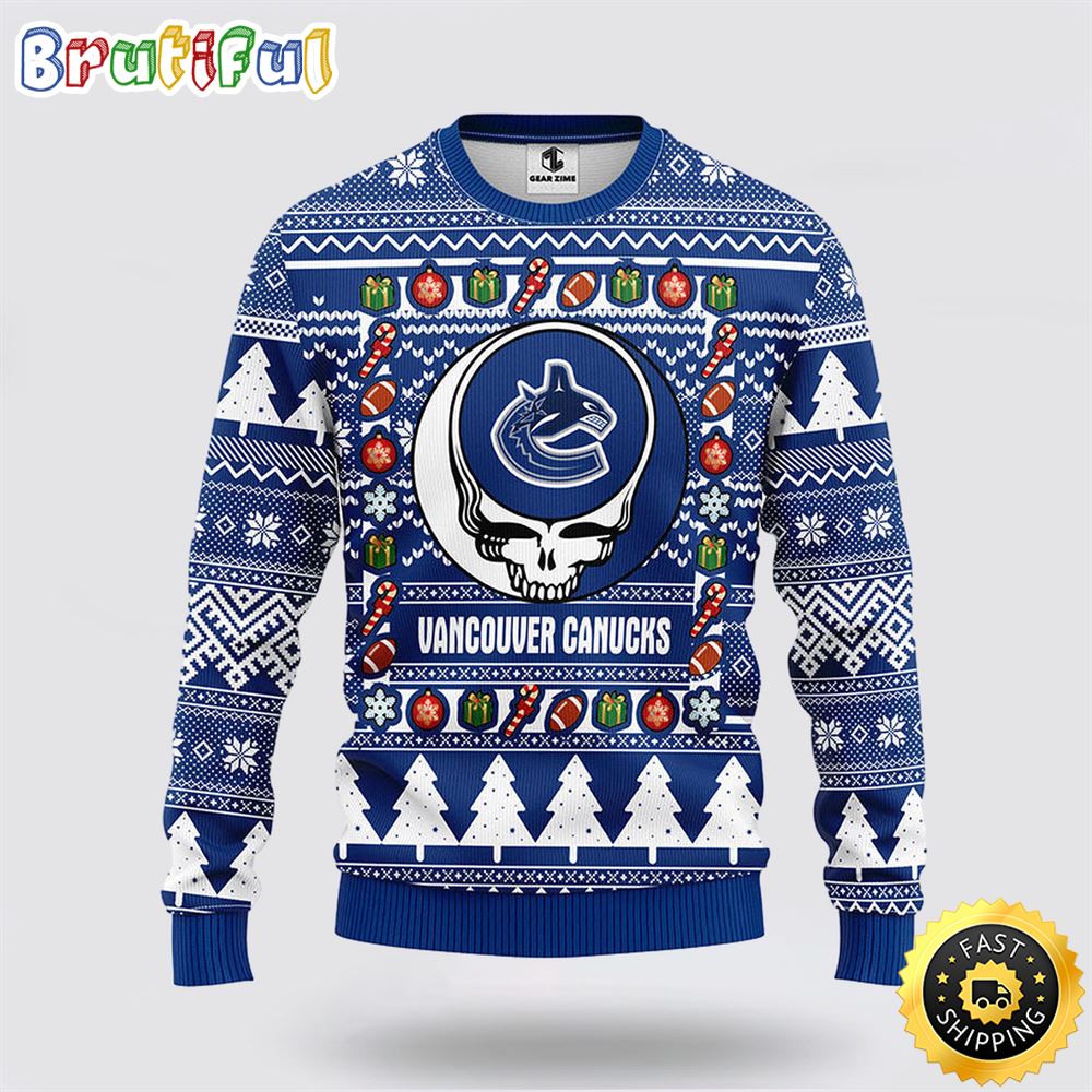 NHL Vancouver Canucks Ugly Sweater Grateful Dead Ugly Christmas Fleece Sweater