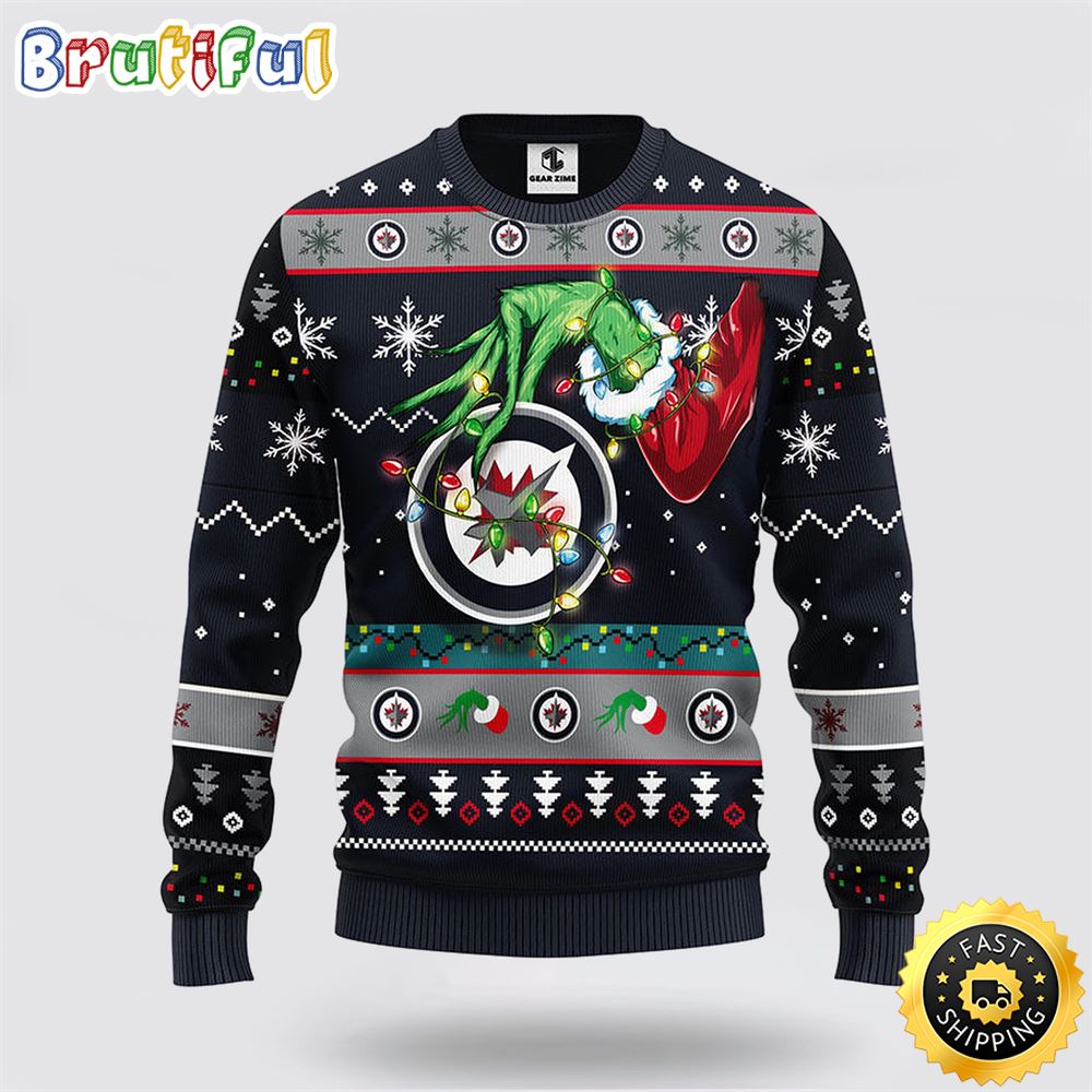 NHL Winnipeg Jets Ugly Sweater The Hand Of Grinch Ugly Christmas Sweater